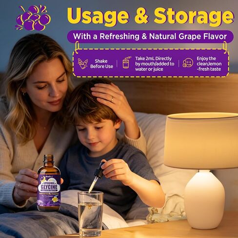 duwhot Glycine for Sleep Liquid Drops Sugar Free, 1.5g/3g Glycine Supplement Plus Magnesium, L-theanine & Vitamins for Stress Relief, Relaxation & Energy Support, Liposomal, Vegan, Organic, 2 FL OZ in Saudi Arabia