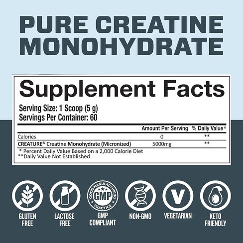 CREATURE® Creatine Monohydrate – NSF Certified for Sport®, Tested for 288+ Banned Substances– Pure Micronized Powder for Muscle, Strength, Recovery & Brain Support – Unflavored, 300G, 60 Servings in Saudi Arabia