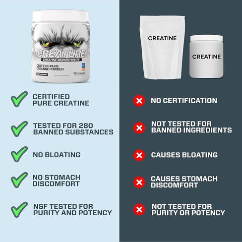 CREATURE® Creatine Monohydrate – NSF Certified for Sport®, Tested for 288+ Banned Substances– Pure Micronized Powder for Muscle, Strength, Recovery & Brain Support – Unflavored, 300G, 60 Servings in Saudi Arabia