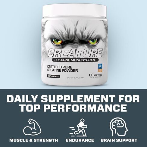 CREATURE® Creatine Monohydrate – NSF Certified for Sport®, Tested for 288+ Banned Substances– Pure Micronized Powder for Muscle, Strength, Recovery & Brain Support – Unflavored, 300G, 60 Servings in Saudi Arabia