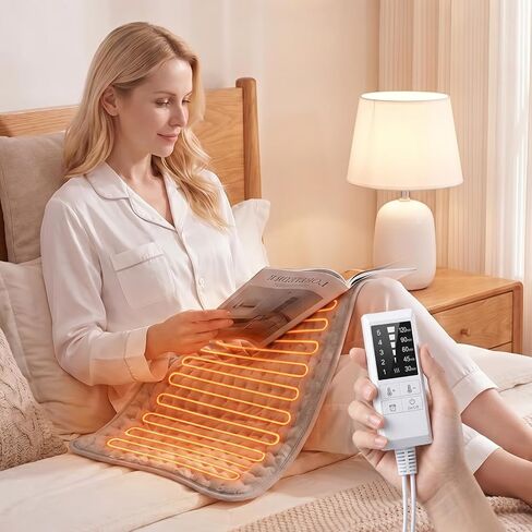 Heating Pad for Neck and Shoulders, 12"x24" Fast Heat Wrap with 5 Heat Settings & 5 Timer, Fast Heating Electric Pad with Plush Fabric, Raised Dot Texture, Light Grey in Saudi Arabia