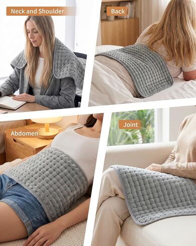 Heating Pad for Neck and Shoulders, 12"x24" Fast Heat Wrap with 5 Heat Settings & 5 Timer, Fast Heating Electric Pad with Plush Fabric, Raised Dot Texture, Light Grey in Saudi Arabia