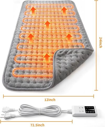 Heating Pad for Neck and Shoulders, 12"x24" Fast Heat Wrap with 5 Heat Settings & 5 Timer, Fast Heating Electric Pad with Plush Fabric, Raised Dot Texture, Light Grey in Saudi Arabia