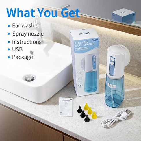 Scian Ear Wax Removal, Electric Ear Irrigation Flushing System, Water Powered Ear Cleaner Tool with 4 Pressure Settings, Safe & Effective Ear Cleaning Kit with 6 Tips, USB Rechargeable, IPX7, Blue in Saudi Arabia