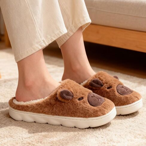 1pair Women Winter Warm Cotton Slippers Cute Capybara Slip-On Shoes Soft Non-Slip Soles Lightweight Easy Wear Closure in Kuwait