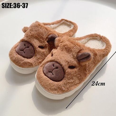 1pair Women Winter Warm Cotton Slippers Cute Capybara Slip-On Shoes Soft Non-Slip Soles Lightweight Easy Wear Closure in Kuwait