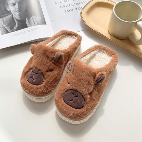 1pair Women Winter Warm Cotton Slippers Cute Capybara Slip-On Shoes Soft Non-Slip Soles Lightweight Easy Wear Closure in Kuwait