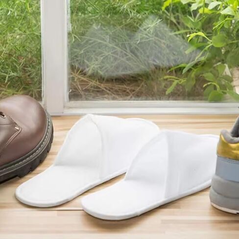 4Pairs Disposable white Slippers Cotton of Closed-to Bathroom Slippers Suitable Suitable Home Guest Hospitality Shoes, 27cm, suitable for sizes 36-41 in Kuwait