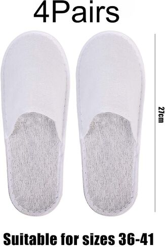 4Pairs Disposable white Slippers Cotton of Closed-to Bathroom Slippers Suitable Suitable Home Guest Hospitality Shoes, 27cm, suitable for sizes 36-41 in Kuwait