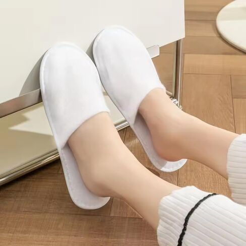4Pairs Disposable white Slippers Cotton of Closed-to Bathroom Slippers Suitable Suitable Home Guest Hospitality Shoes, 27cm, suitable for sizes 36-41 in Kuwait