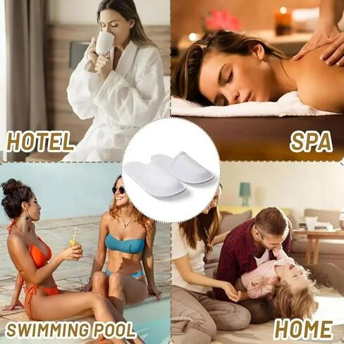 4Pairs Disposable white Slippers Cotton of Closed-to Bathroom Slippers Suitable Suitable Home Guest Hospitality Shoes, 27cm, suitable for sizes 36-41 in Kuwait