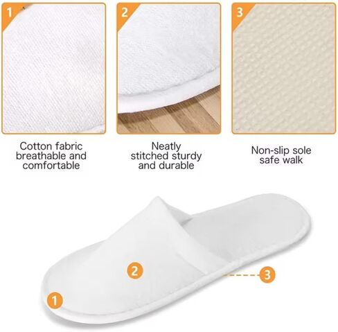 4Pairs Disposable white Slippers Cotton of Closed-to Bathroom Slippers Suitable Suitable Home Guest Hospitality Shoes, 27cm, suitable for sizes 36-41 in Kuwait