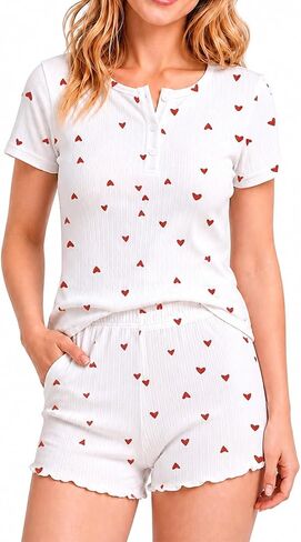 Womens Pajama Sets 2 Piece Floral Print Cute Pj Sets Short Sleeve Button Shirt and Shorts Soft Sleepwear Summer in Saudi Arabia