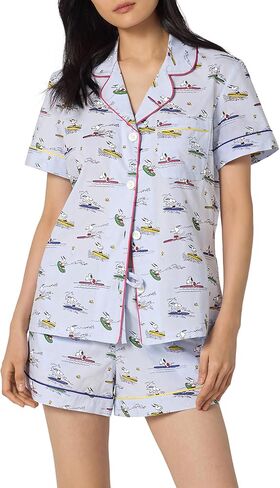 Bed Head PJs Womens Peanuts Snoopy Matching 2 Piece Pajama Set - 100% Cotton Button Down Pajamas - Sleep & Lounge Wear in Saudi Arabia