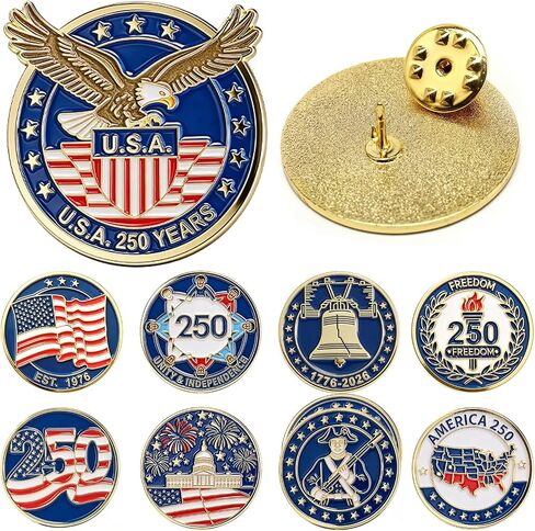 9Pcs 250 Years Anniversary USA Pin Set, Enamel USA 250th Anniversary Lapel Pin Patriot Collectible for Independence Day & Patriot Day in Saudi Arabia