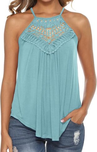 Bluetime Halter Tops for Women Sexy Sleeveless Lace Crochet Dressy Flowy Tank Top Cute Summer Shirts in Saudi Arabia