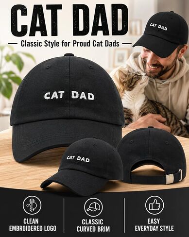 Cat Dad Hat Embroidered Baseball Cap for Men - Funny Cat Lover Gifts for Him, for Cat Dads Black in Saudi Arabia