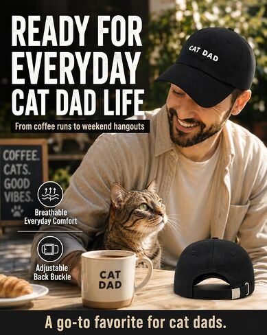 Cat Dad Hat Embroidered Baseball Cap for Men - Funny Cat Lover Gifts for Him, for Cat Dads Black in Saudi Arabia