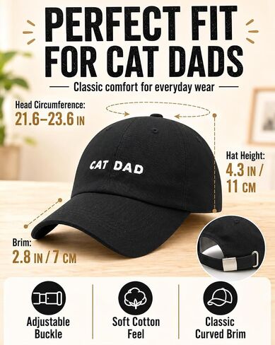 Cat Dad Hat Embroidered Baseball Cap for Men - Funny Cat Lover Gifts for Him, for Cat Dads Black in Saudi Arabia