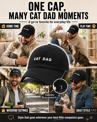 Cat Dad Hat Embroidered Baseball Cap for Men - Funny Cat Lover Gifts for Him, for Cat Dads Black in Saudi Arabia
