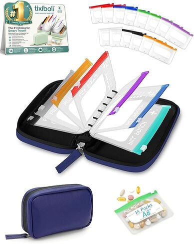Waterproof Pill Pouch Set-14pcs Bags Inside, Travel Pill Organizer Binder with 14 Day Zipper Pouches, A8 Color-Coded Reusable Weekly Medicine Storage System 2 Times a Day in Saudi Arabia