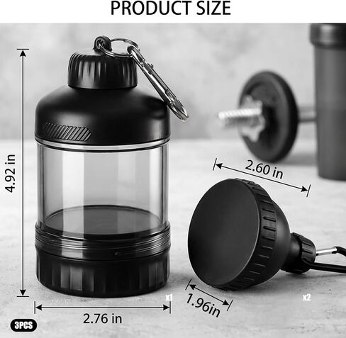 Set of 3 with 12oz Carabiner Clip and Base Capsule Box,50ml Protein Powder Container to Go, Protein Powder Travel Container, Plastic Protein Powder Container for Gym and Outdoor Activities in Saudi Arabia