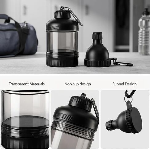 Set of 3 with 12oz Carabiner Clip and Base Capsule Box,50ml Protein Powder Container to Go, Protein Powder Travel Container, Plastic Protein Powder Container for Gym and Outdoor Activities in Saudi Arabia
