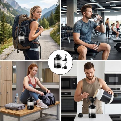Set of 3 with 12oz Carabiner Clip and Base Capsule Box,50ml Protein Powder Container to Go, Protein Powder Travel Container, Plastic Protein Powder Container for Gym and Outdoor Activities in Saudi Arabia