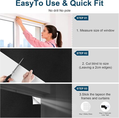 100% Blackout Curtains for Bedroom, No Drill Window Shades, Portable DIY Blackout Blinds with Stickers & Tabs for Travel, RV, Dorm, Nursery & Media Room (57" x 118", Black) in Saudi Arabia