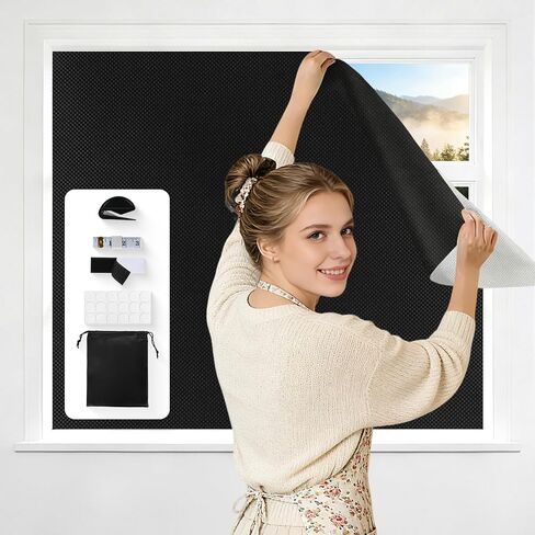 100% Blackout Curtains for Bedroom, No Drill Window Shades, Portable DIY Blackout Blinds with Stickers & Tabs for Travel, RV, Dorm, Nursery & Media Room (57" x 118", Black) in Saudi Arabia