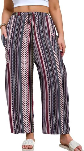 AusLook Plus Size Women’s Wide Leg Pants with Pockets Elastic Drawstring Ankle Length Palazzo Summer Lounge Travel Trousers in Saudi Arabia
