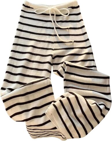 Verdusa Women's Striped Knit Pants Straight Leg Casual Trousers Loungewear Spring Clothes in Kuwait