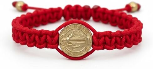 Men’s St. Benedict Red String Bracelet, Adjustable | Protection Against the Evil Eye & Negative Energy | Steel Gold Plated in Saudi Arabia