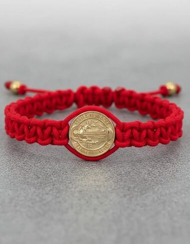 Men’s St. Benedict Red String Bracelet, Adjustable | Protection Against the Evil Eye & Negative Energy | Steel Gold Plated in Saudi Arabia
