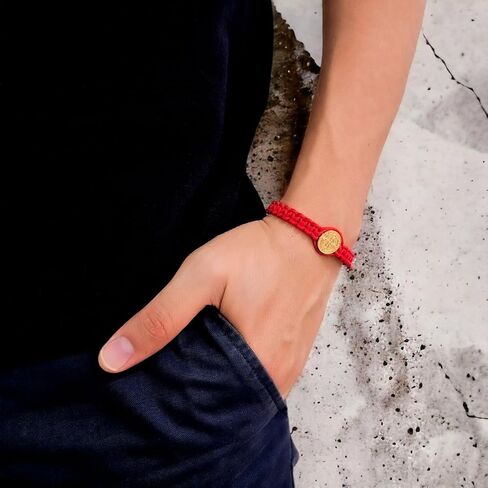 Men’s St. Benedict Red String Bracelet, Adjustable | Protection Against the Evil Eye & Negative Energy | Steel Gold Plated in Saudi Arabia