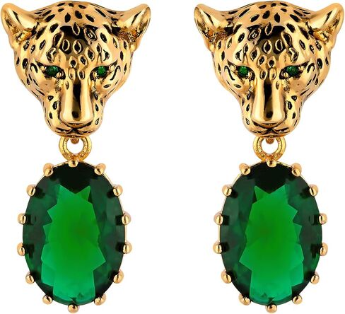 Leopard Earrings, Sparkling Cubic Zirconia Dangle Earrings, 22K Gold Plated, Hypoallergenic and Non-Tarnish, Cheetah, Jaguar, Cat Crystal Drop Earrings, Vintage Style Unique Animal Jewelry for Women in Saudi Arabia