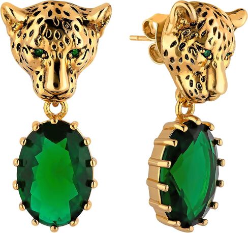 Leopard Earrings, Sparkling Cubic Zirconia Dangle Earrings, 22K Gold Plated, Hypoallergenic and Non-Tarnish, Cheetah, Jaguar, Cat Crystal Drop Earrings, Vintage Style Unique Animal Jewelry for Women in Saudi Arabia