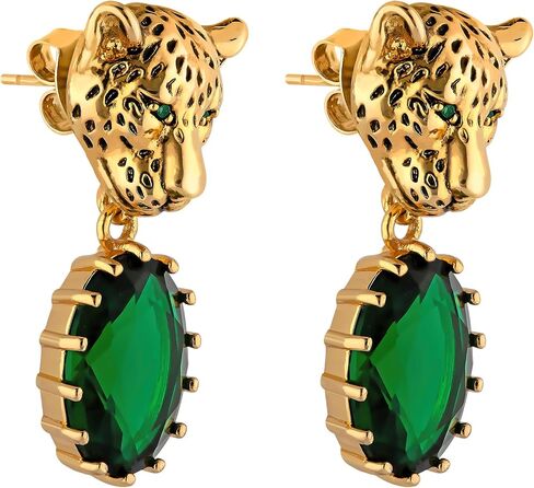 Leopard Earrings, Sparkling Cubic Zirconia Dangle Earrings, 22K Gold Plated, Hypoallergenic and Non-Tarnish, Cheetah, Jaguar, Cat Crystal Drop Earrings, Vintage Style Unique Animal Jewelry for Women in Saudi Arabia