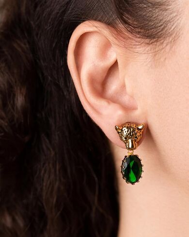 Leopard Earrings, Sparkling Cubic Zirconia Dangle Earrings, 22K Gold Plated, Hypoallergenic and Non-Tarnish, Cheetah, Jaguar, Cat Crystal Drop Earrings, Vintage Style Unique Animal Jewelry for Women in Saudi Arabia