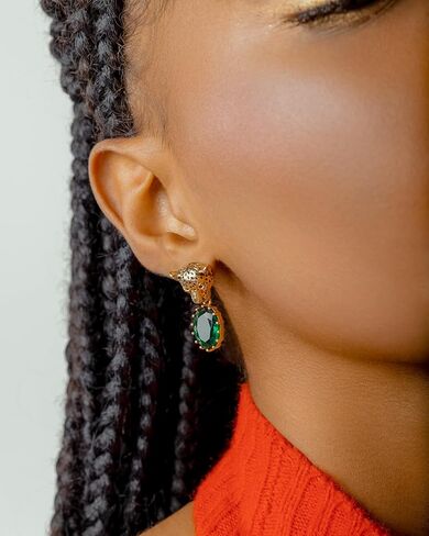 Leopard Earrings, Sparkling Cubic Zirconia Dangle Earrings, 22K Gold Plated, Hypoallergenic and Non-Tarnish, Cheetah, Jaguar, Cat Crystal Drop Earrings, Vintage Style Unique Animal Jewelry for Women in Saudi Arabia