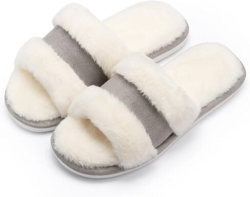 NineCiFun Women's Fuzzy Open-toe Slippers Memory Foam Indoor House Slides Ladies Home Shoes for Summer in Saudi Arabia