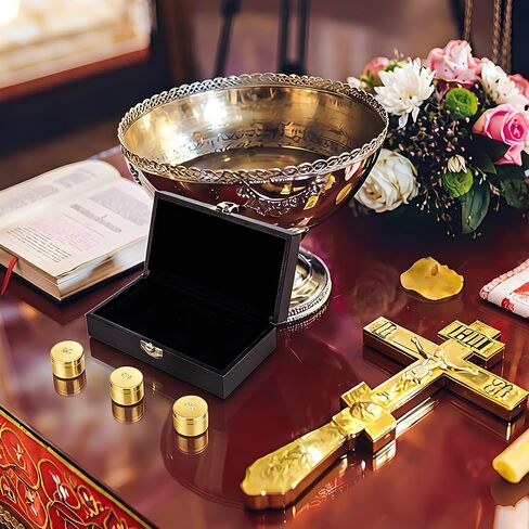 3 قطع من حاوية الزيت المقدس، مجموعة مخزون الزيت المقدس من النحاس المصقول، حاوية الزيوت المباركة، حاوية زيوت ثلاثية، مخزون للصلاة، رجال الدين، الكنيسة، بركات راحة المريض in Kuwait