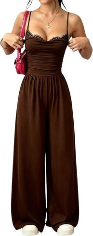 Verdusa Women's One Piece Jumpsuits Lace Ruched Sleeveless Wide Leg Backless Casual Jumpers Brunch Outfit in Kuwait