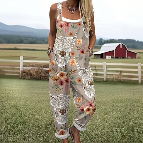 Women's Summer Off-Shoulder Floral Print Loose Jumpsuit with Pockets, Casual Beach Vacation Wide Leg Romper in Kuwait