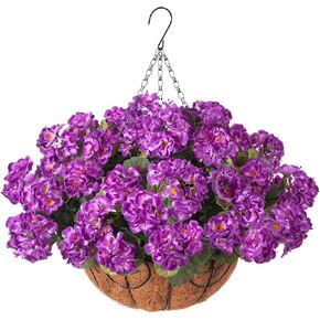 INSPRING Geraniums Artificial Flowers Hanging Basket for Outdoors Outside Spring Decoration, 8 Bundles Silk Flowers Fake Plants Look Real UV Resistant for Porch Home Patio Balcony Yard, Red in Saudi Arabia