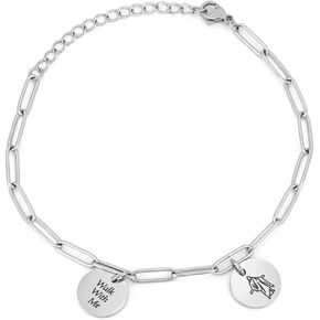 Walk With Me Stainless Steel Bracelet for Women, Faith-Inspired Adjustable Chain Bracelet with Jesus Image Charm, LDS Gift for Missionary, Baptism & Everyday Wear in Saudi Arabia