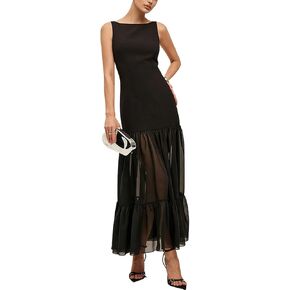 Women Mesh Sheer Backless Maxi Dress Boat Neck Sleeveless Elegant Prom Sexy Tie Strap Dress Wedding Guest Dresses in Saudi Arabia
