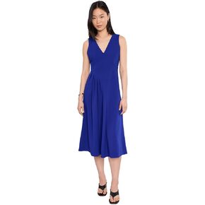 Calvin Klein Scuba Crepe V-Neck Asym Pleat Midi in Saudi Arabia