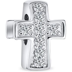 Bling Jewelry .925 Sterling Silver Simple Sparkling Spiritual Religious Clear Pave CZ Cross Charm Bead For Women Teen Communion, Weddings for Bracelet in Kuwait