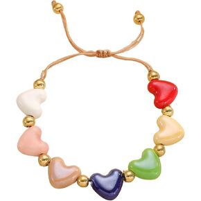 Colorful Heart Charm Beaded Bracelet for Women Love Hearts Ceramic Bracelet Y2k Stackable Stretch Heart Bracelets Bohemian Summer Beach Jewelry Gift in Saudi Arabia